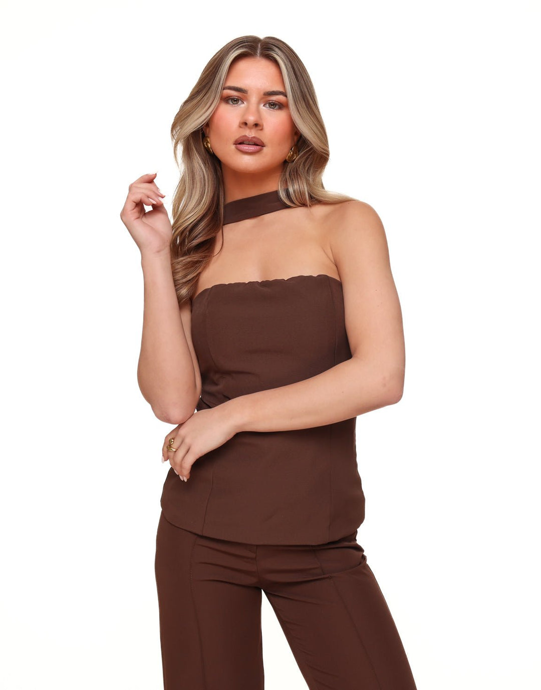 Brown Strapless Neck - Top