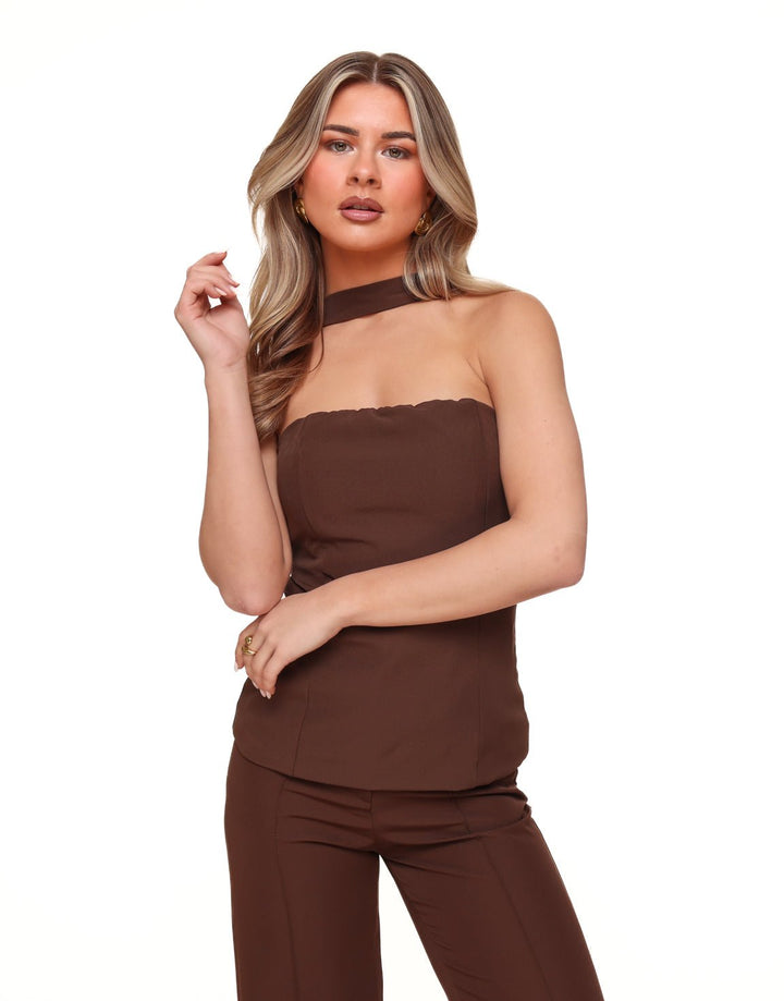 Brown Strapless Neck - Top