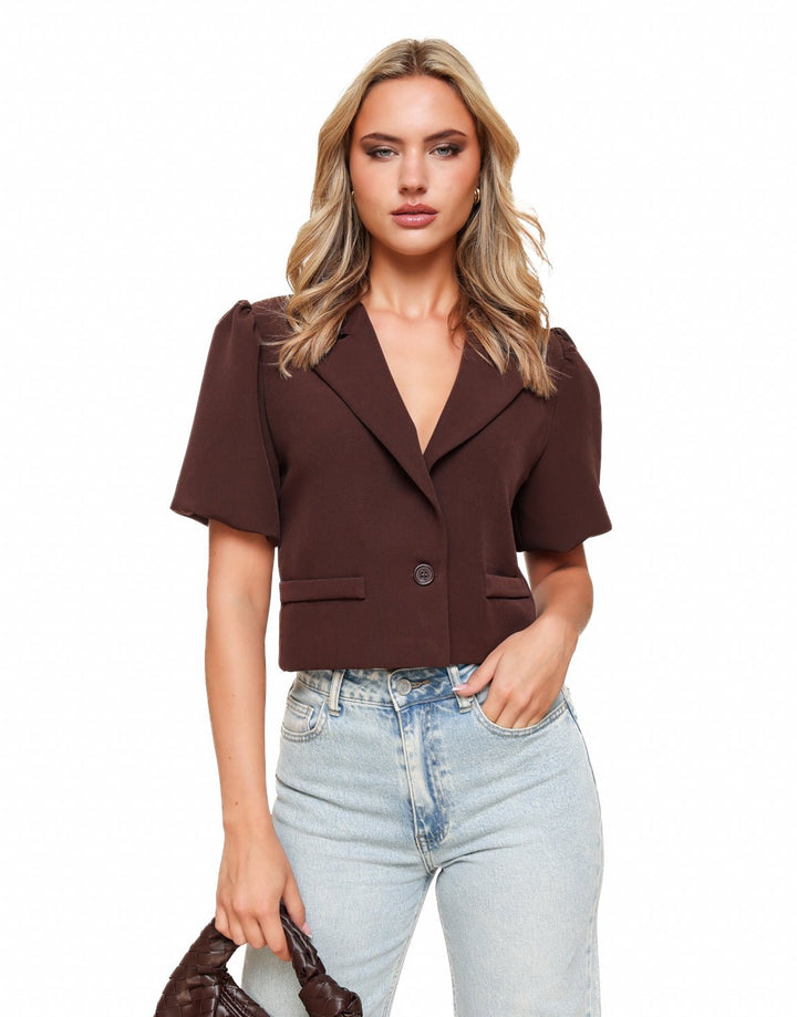 Brown Cropped Puff Sleeves - Blazer