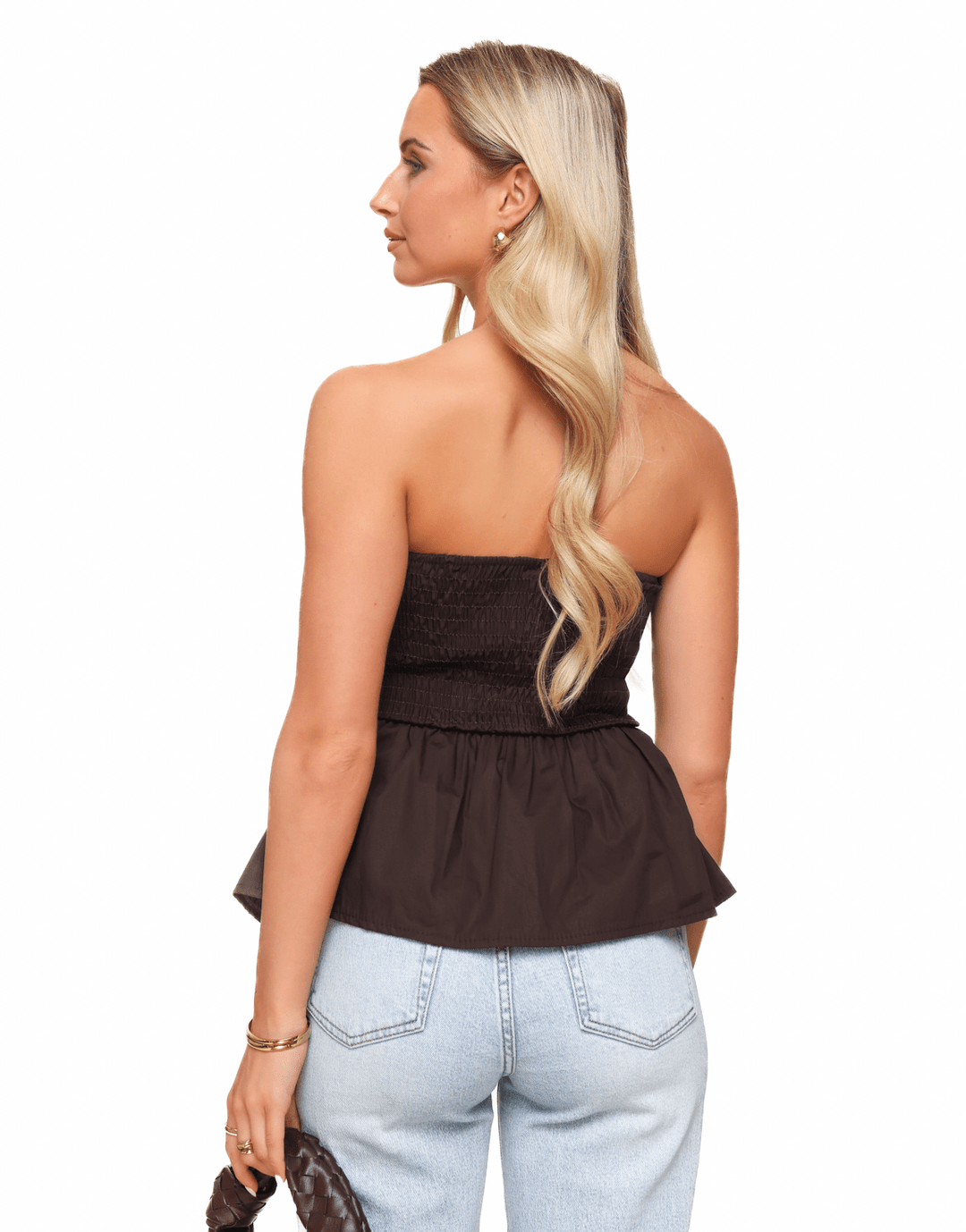 Brown Strapless Peplum - Top