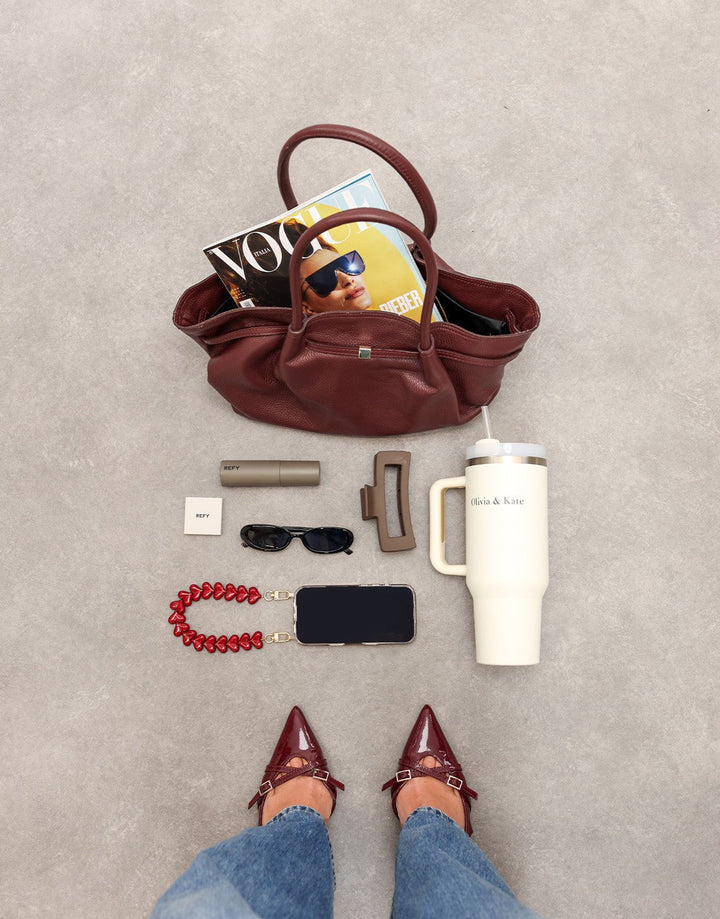 Burgundy  Large Leather Shopper - Bag