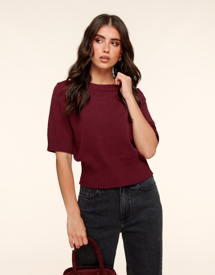 Burgundy Loose SS - Sweater