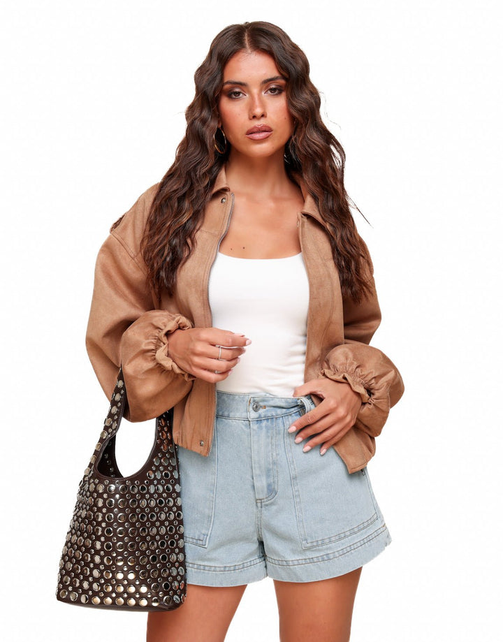 Camel Suede Bomber - Jacket