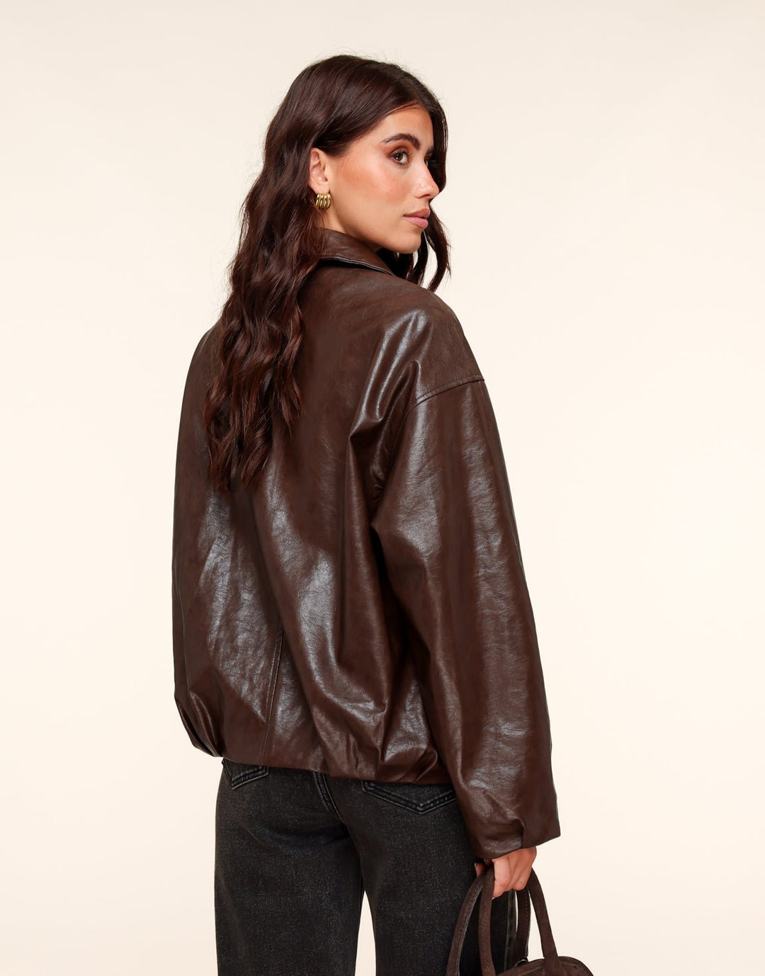 Coffee PU Leather Biker Jacket