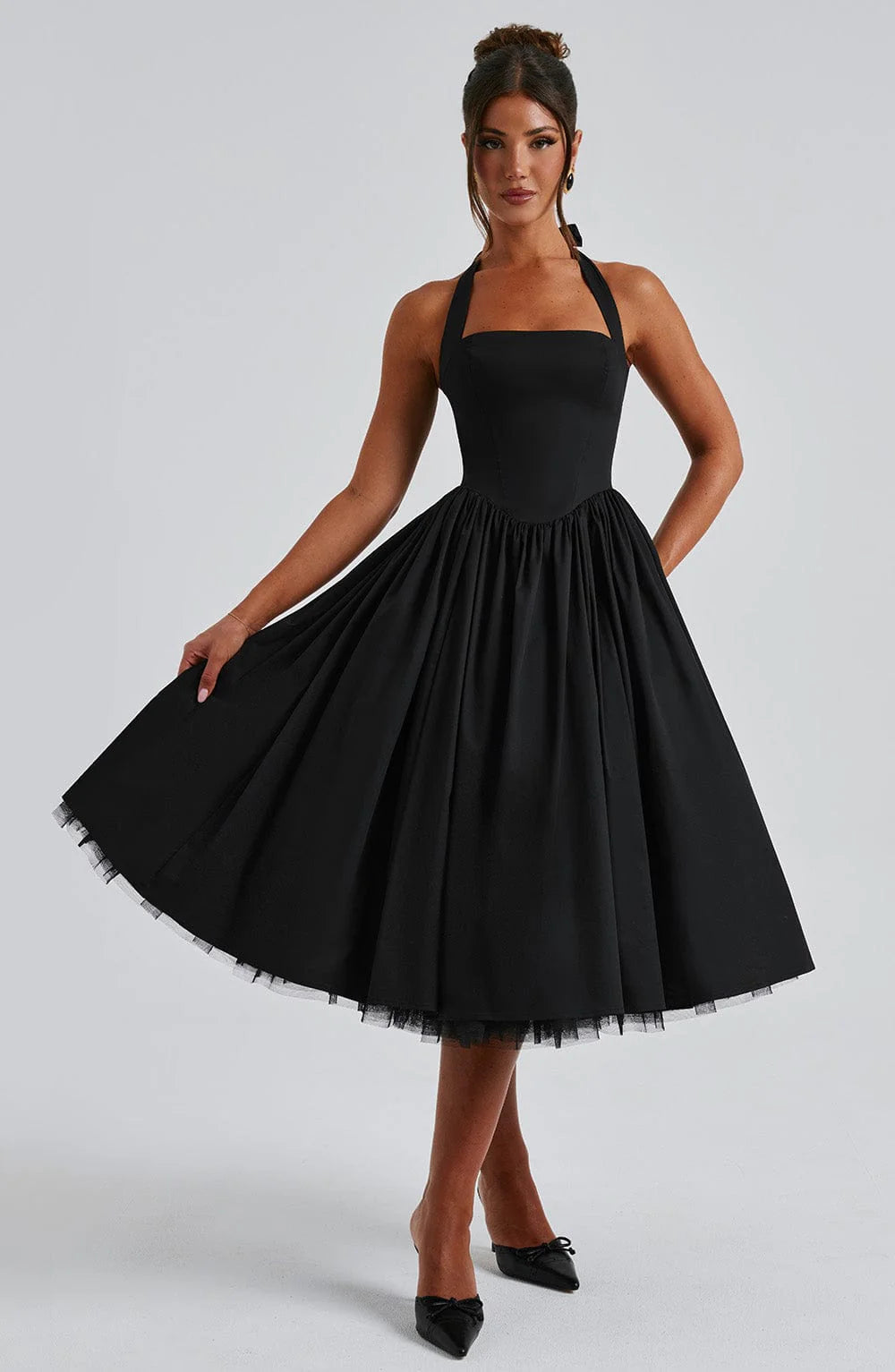 Monet - Lace-up Corset Midi Dress
