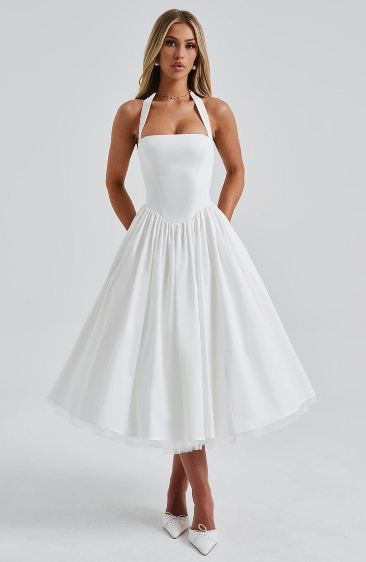 Monet - Lace-up Corset Midi Dress