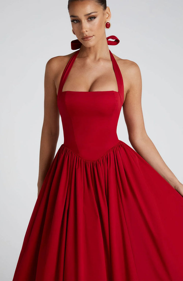 Monet - Lace-up Corset Midi Dress