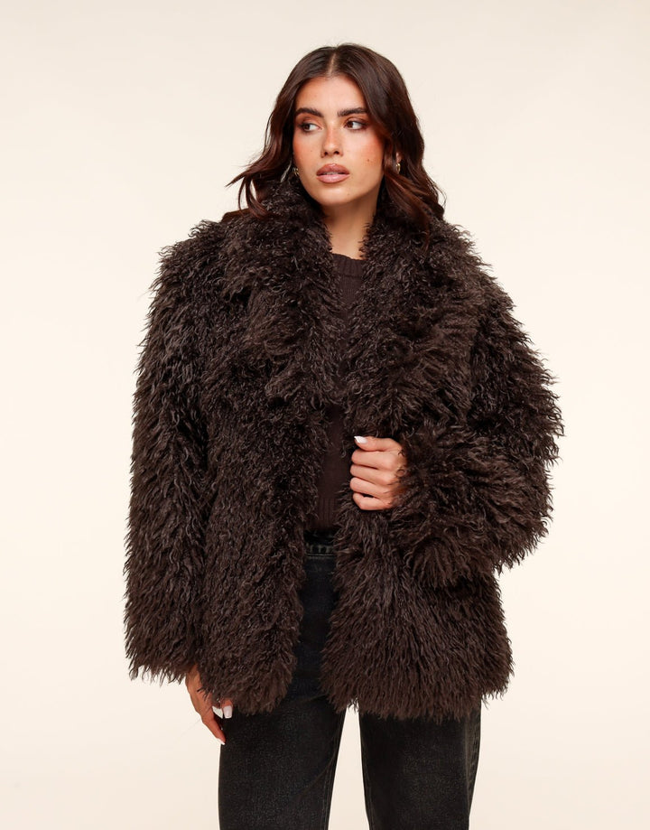 Dark Brown Fluffy Fur - Coat