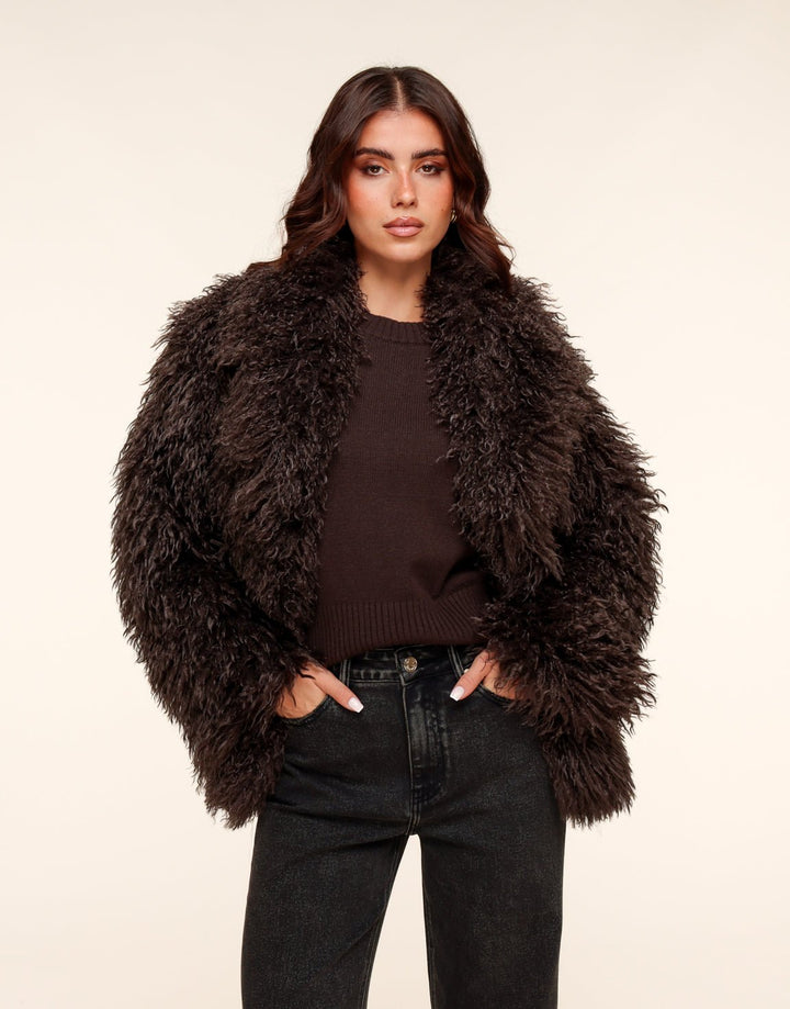 Dark Brown Fluffy Fur - Coat
