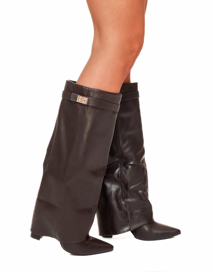 Dark Brown High Overlap Heel - Boots