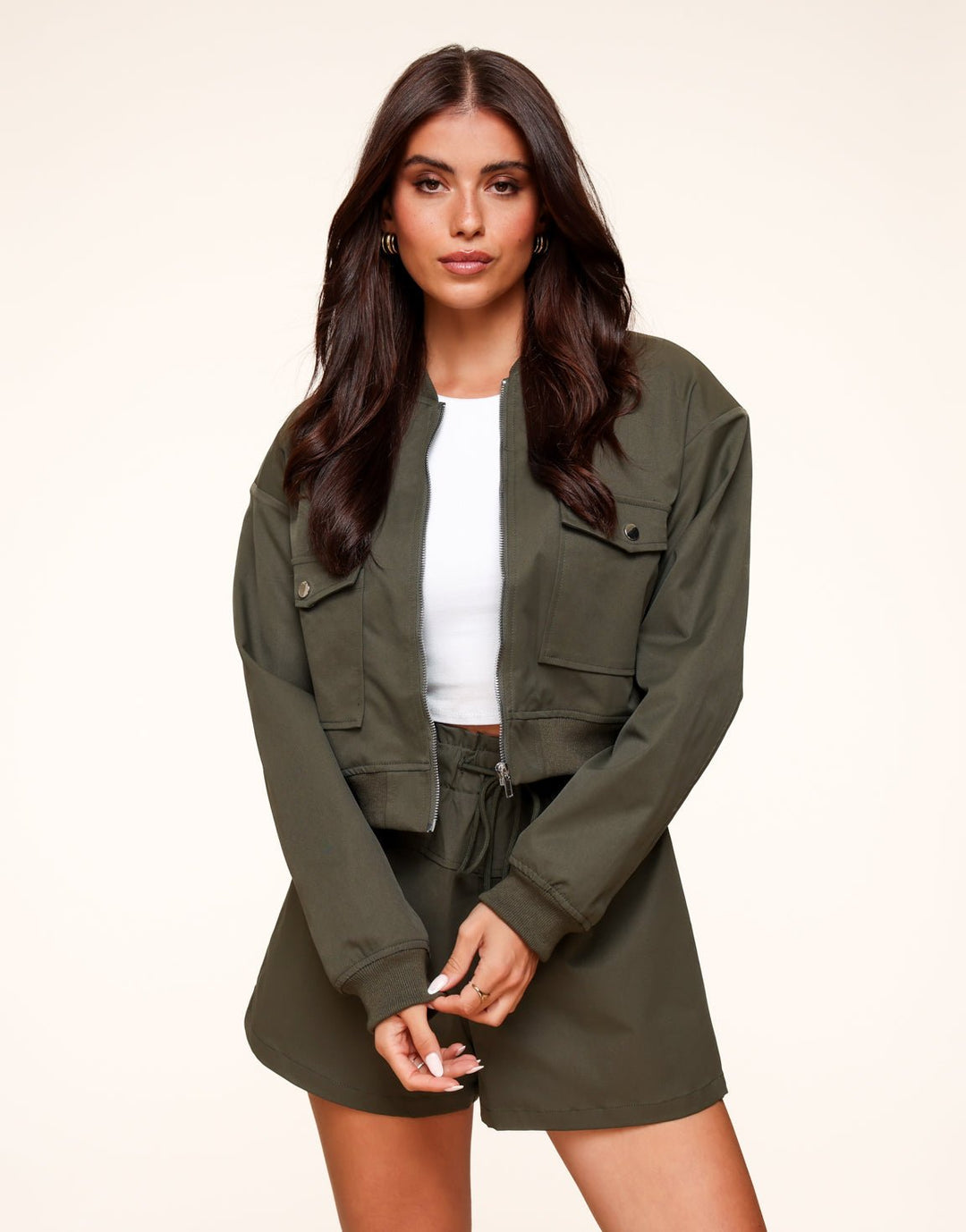 Dark Green Bomber Cropped - Jacket