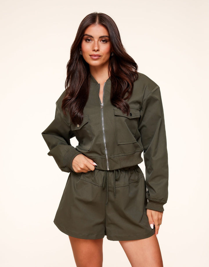 Dark Green Bomber Cropped - Jacket