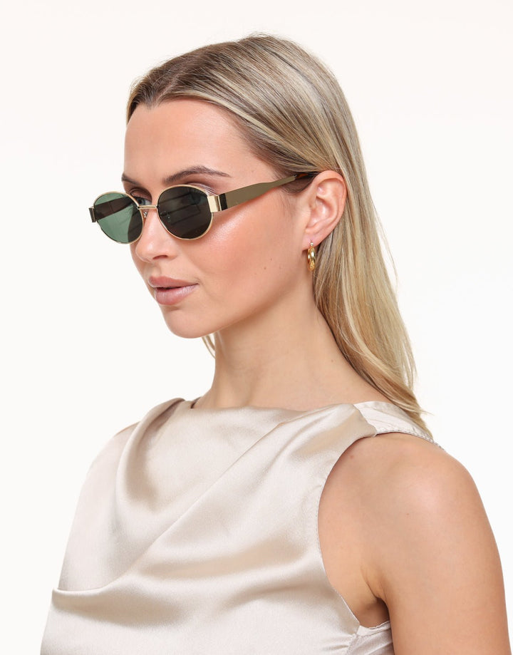 Dark Green Oval Gold Frame - Sunglasses