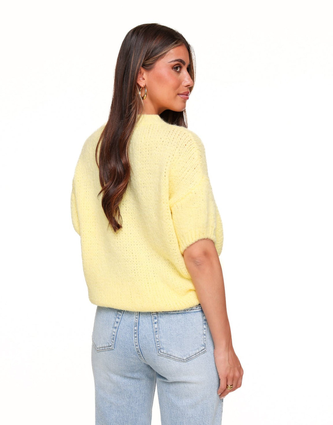 Yellow Knitted Wool 3/4 Sleeves - Sweater