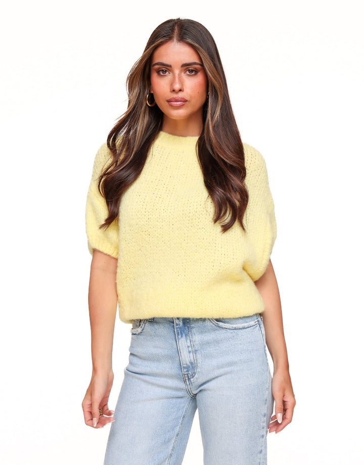 Yellow Knitted Wool 3/4 Sleeves - Sweater
