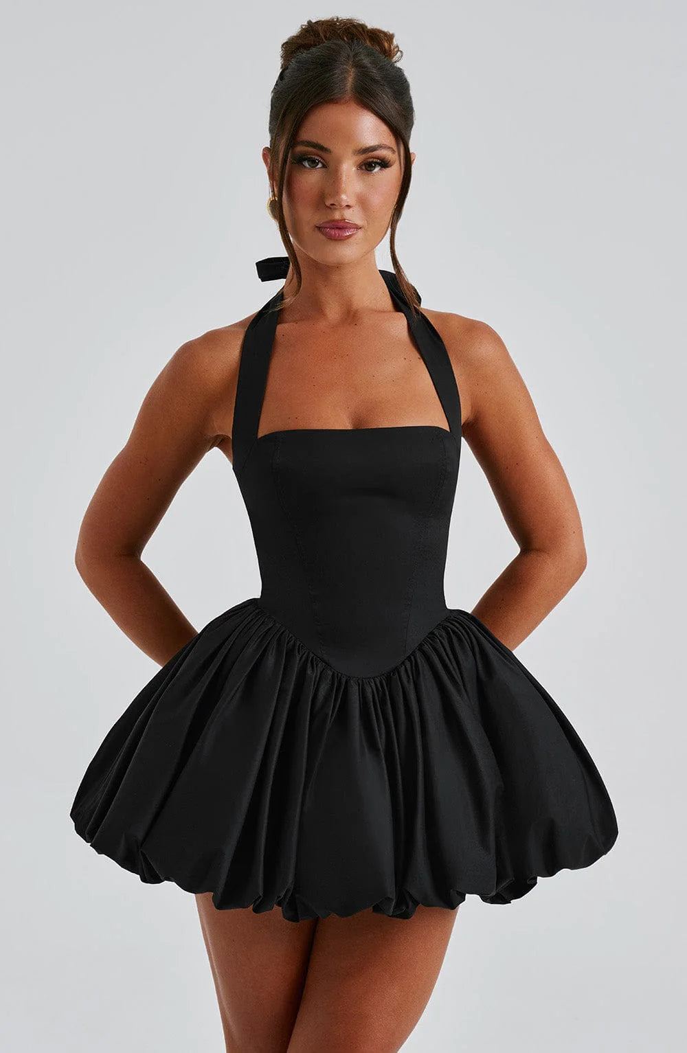 Georgia - Bubble Hem Halter Mini Dress