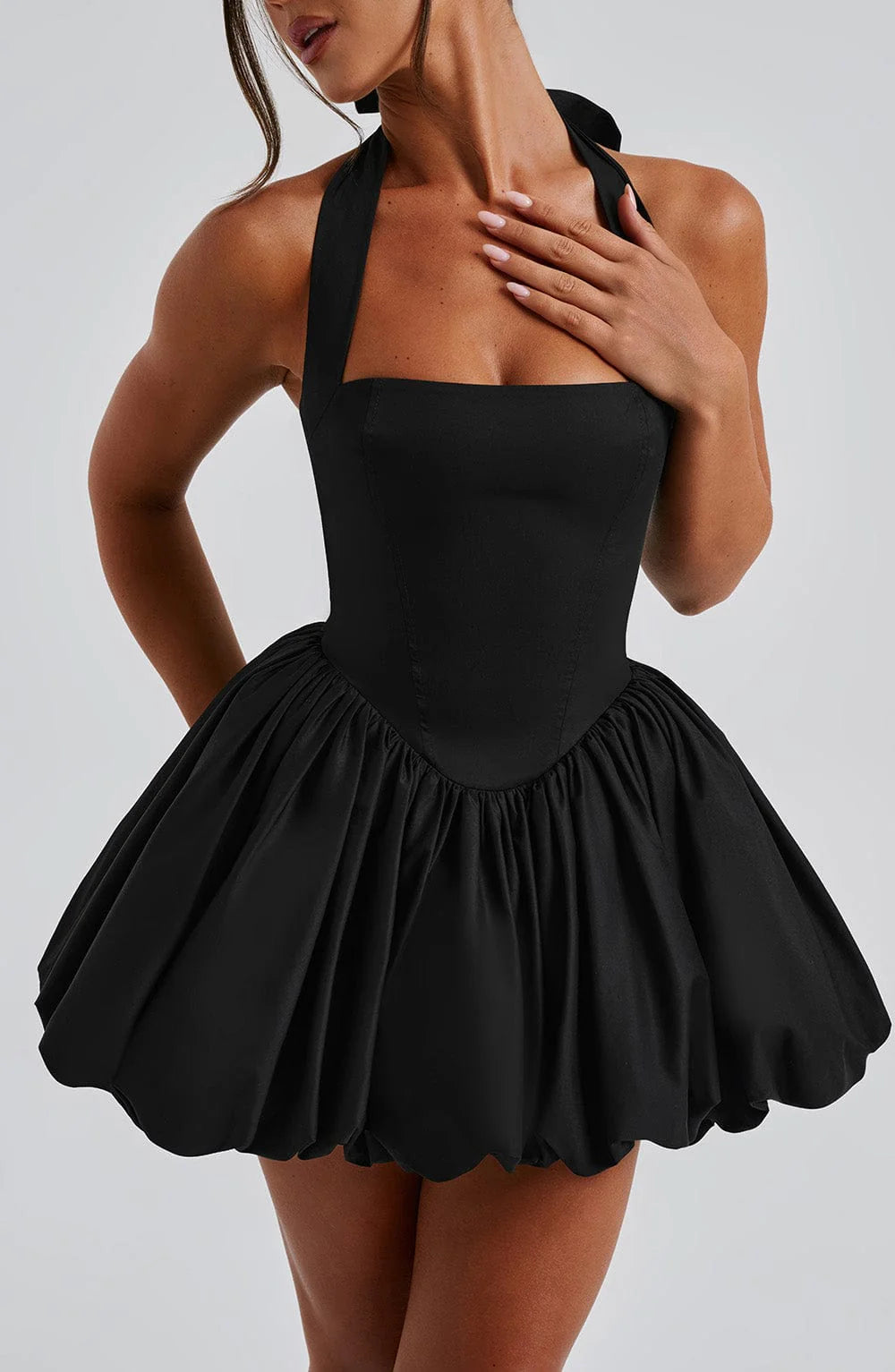 Georgia - Bubble Hem Halter Mini Dress