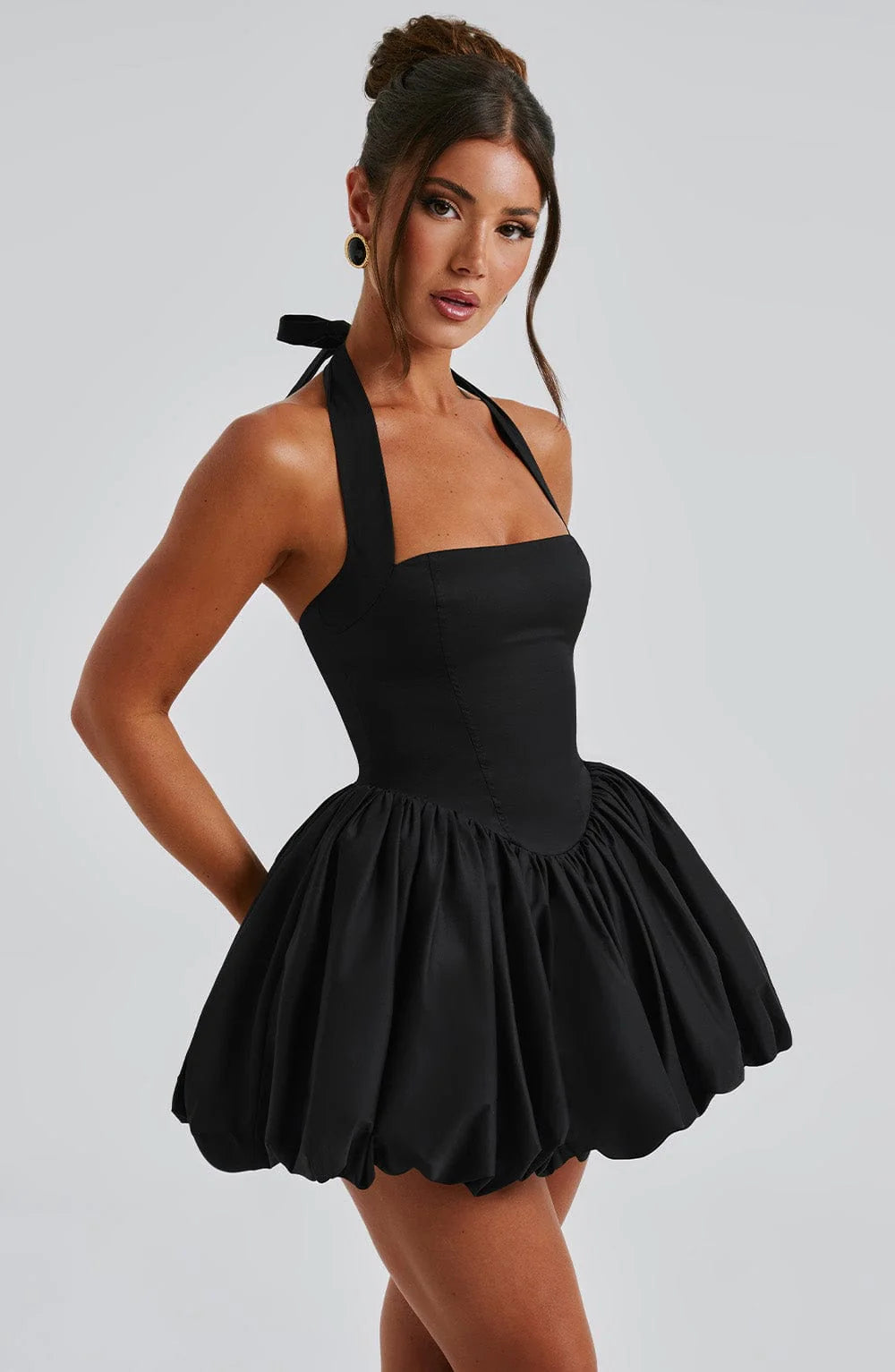 Georgia - Bubble Hem Halter Mini Dress
