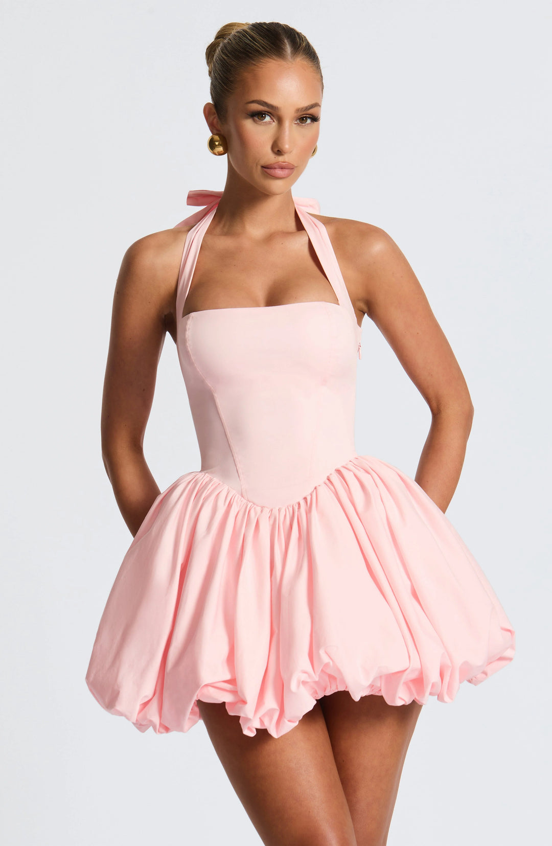 Georgia - Bubble Hem Halter Mini Dress