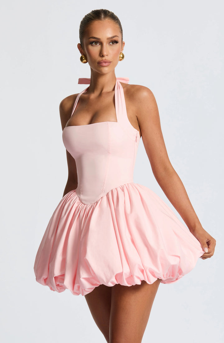 Georgia - Bubble Hem Halter Mini Dress