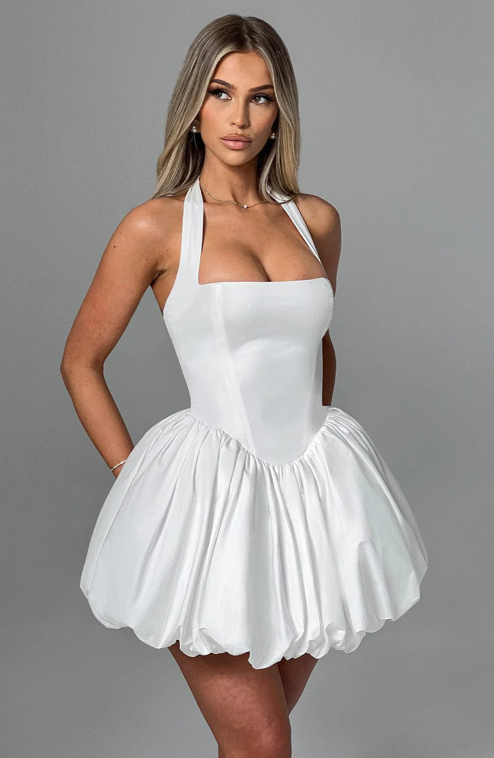 Georgia - Bubble Hem Halter Mini Dress