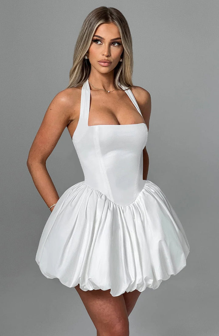 Georgia - Bubble Hem Halter Mini Dress