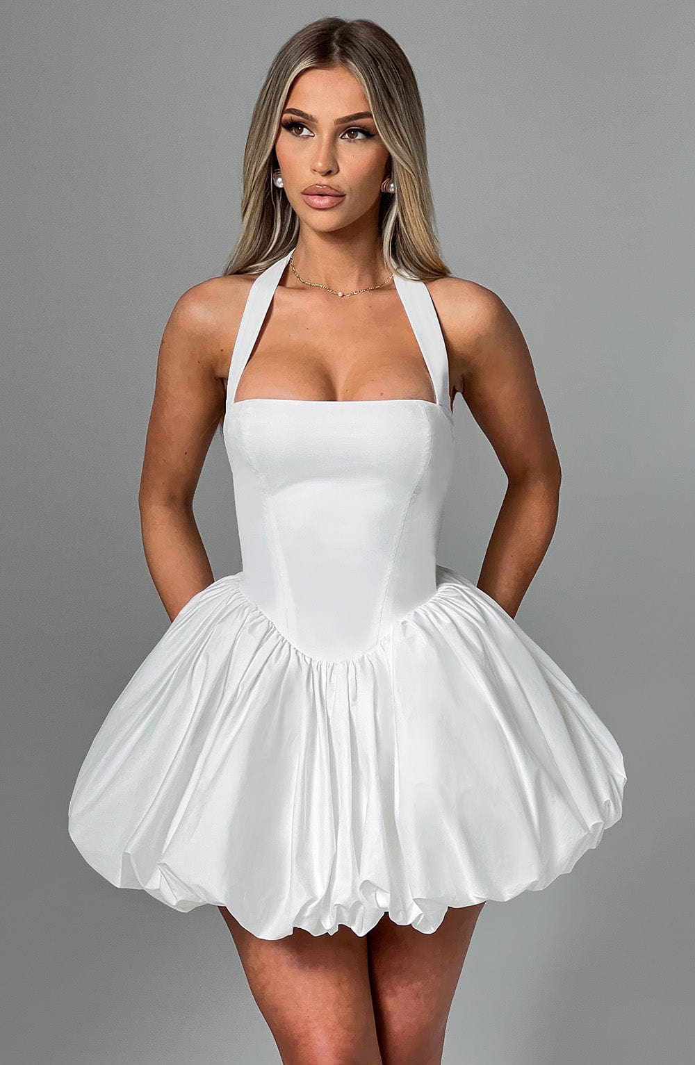 Georgia - Bubble Hem Halter Mini Dress