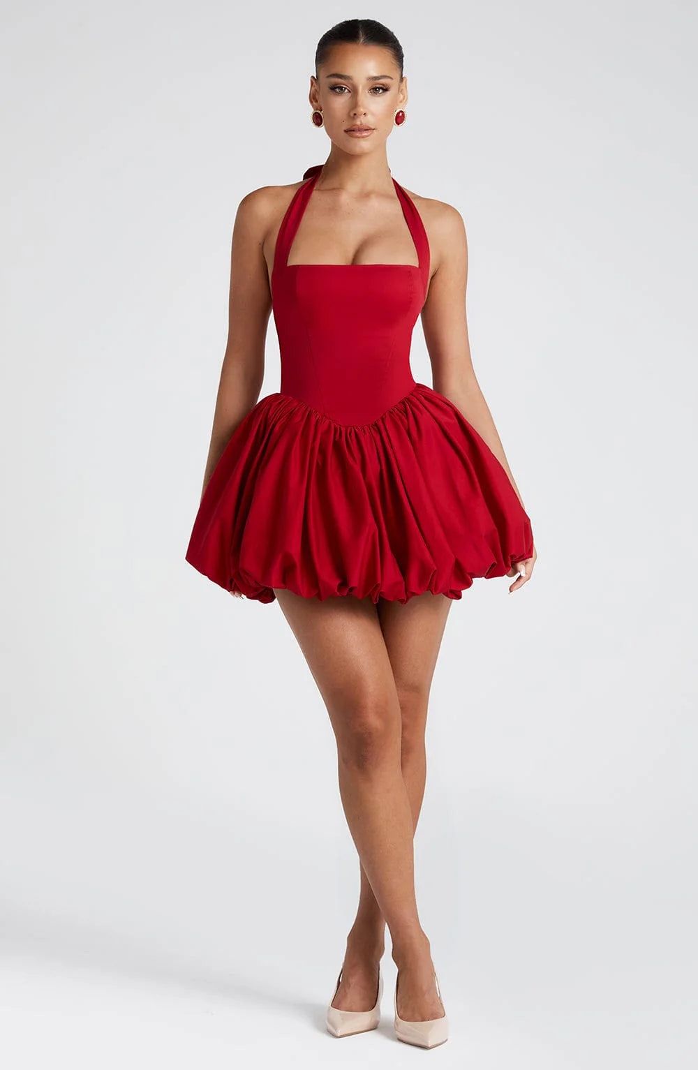 Georgia - Bubble Hem Halter Mini Dress