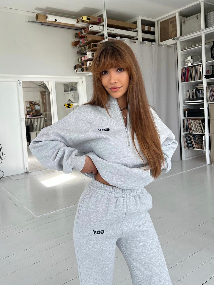 VDB zipper sweatshirt - light gray (dark blue logo)