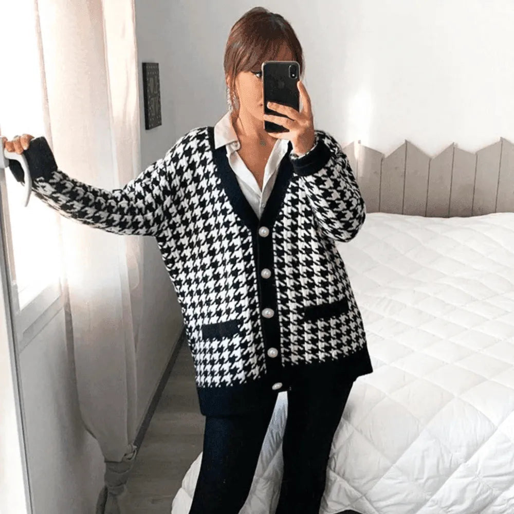 Kensley Houndstooth Knit Cardigan