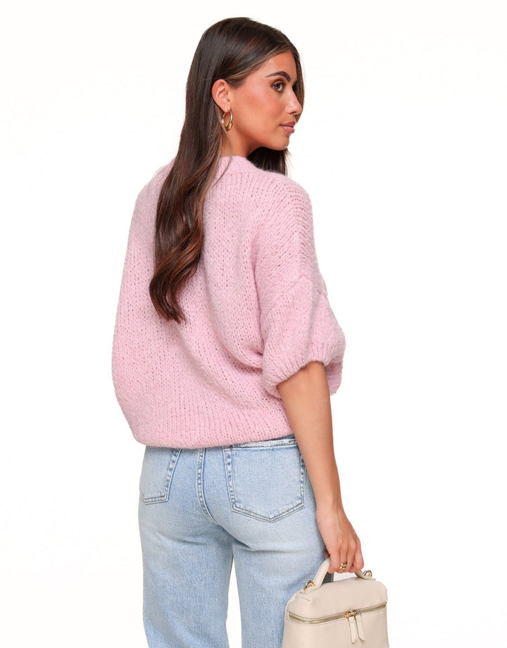 Light Pink Knitted Wool 3/4 Sleeves - Sweater