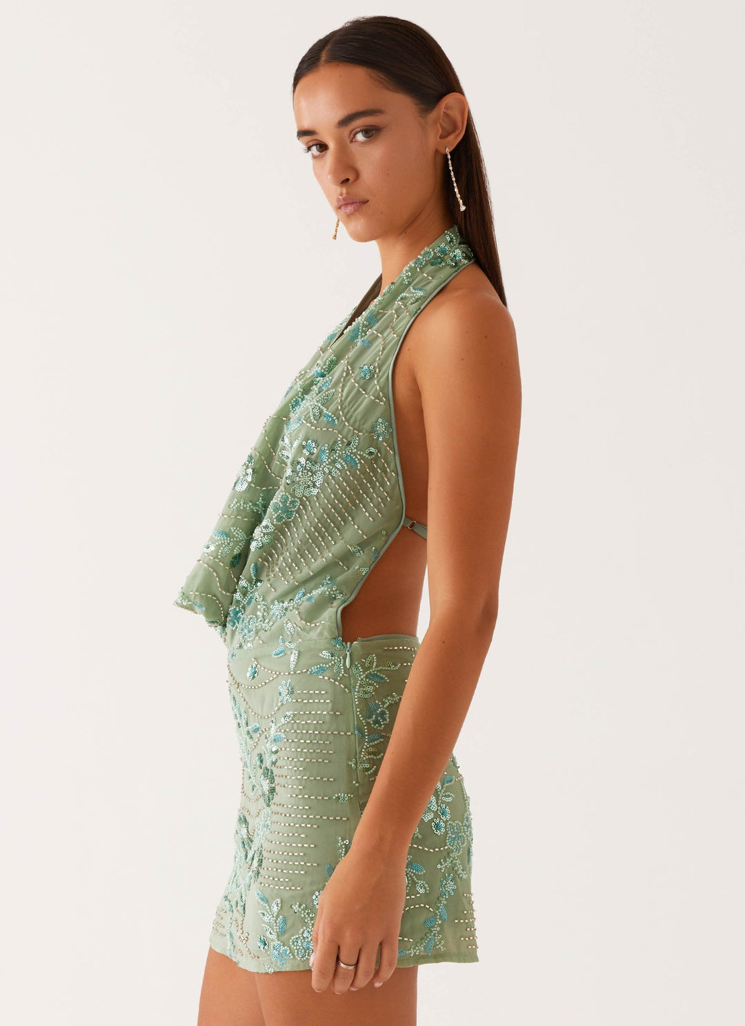 Maeve - Cowl Beaded Mini Dress