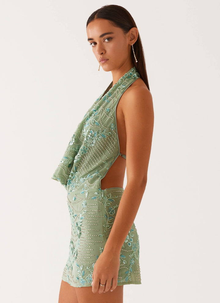 Maeve - Cowl Beaded Mini Dress