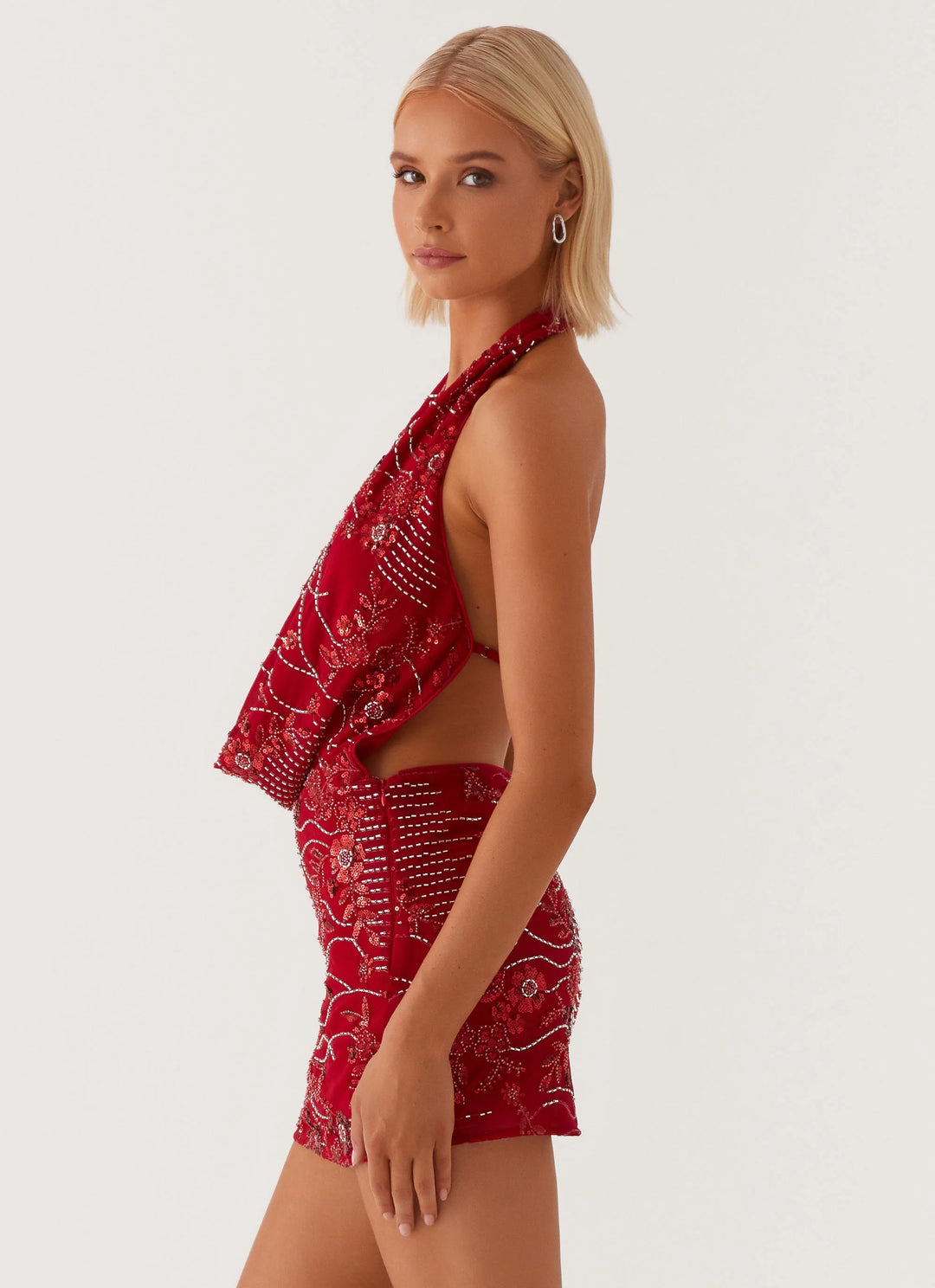 Maeve - Cowl Beaded Mini Dress