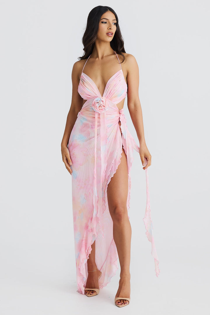 Vera - Sheer Rosette Maxi Dress