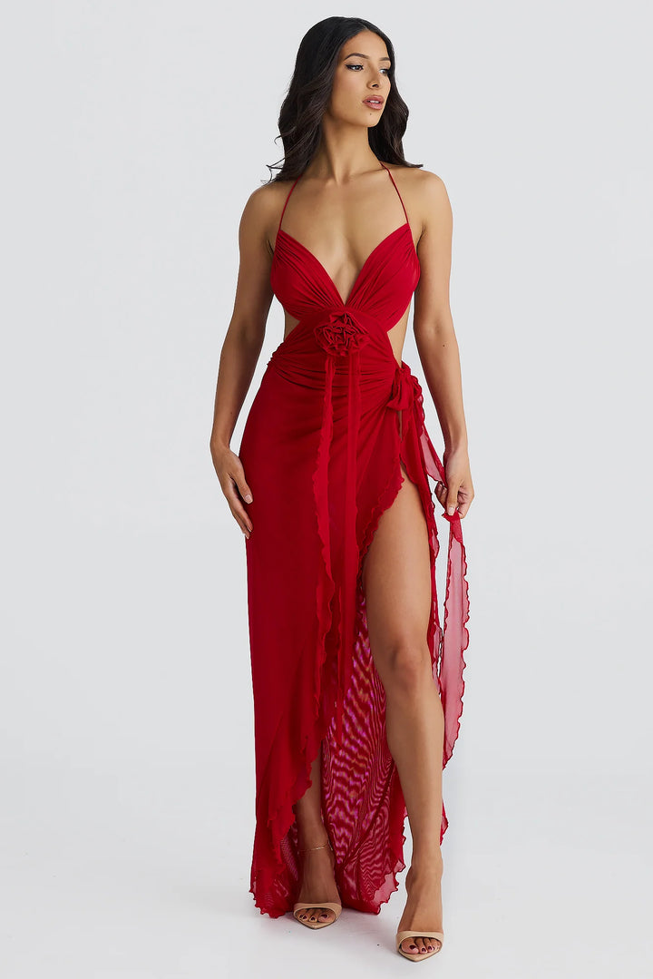 Vera - Sheer Rosette Maxi Dress