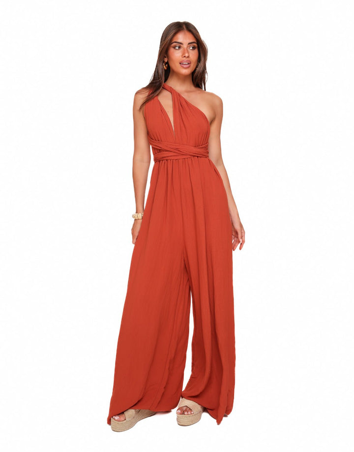 Rust Orange Halter Lurex - Jumpsuit