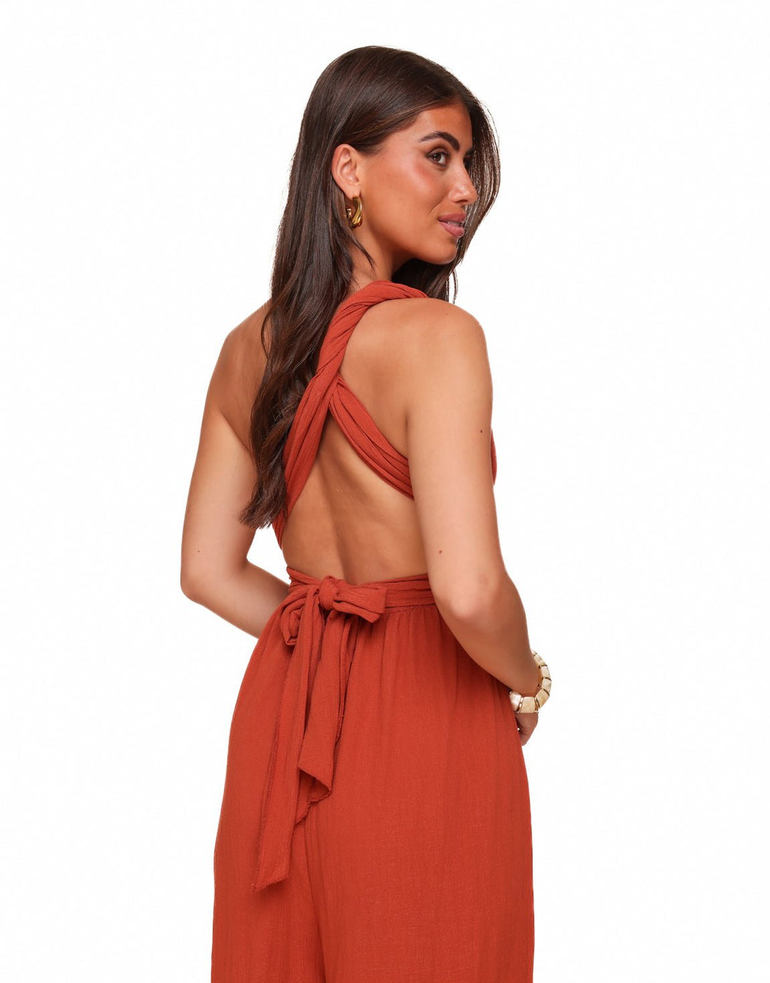 Rust Orange Halter Lurex - Jumpsuit