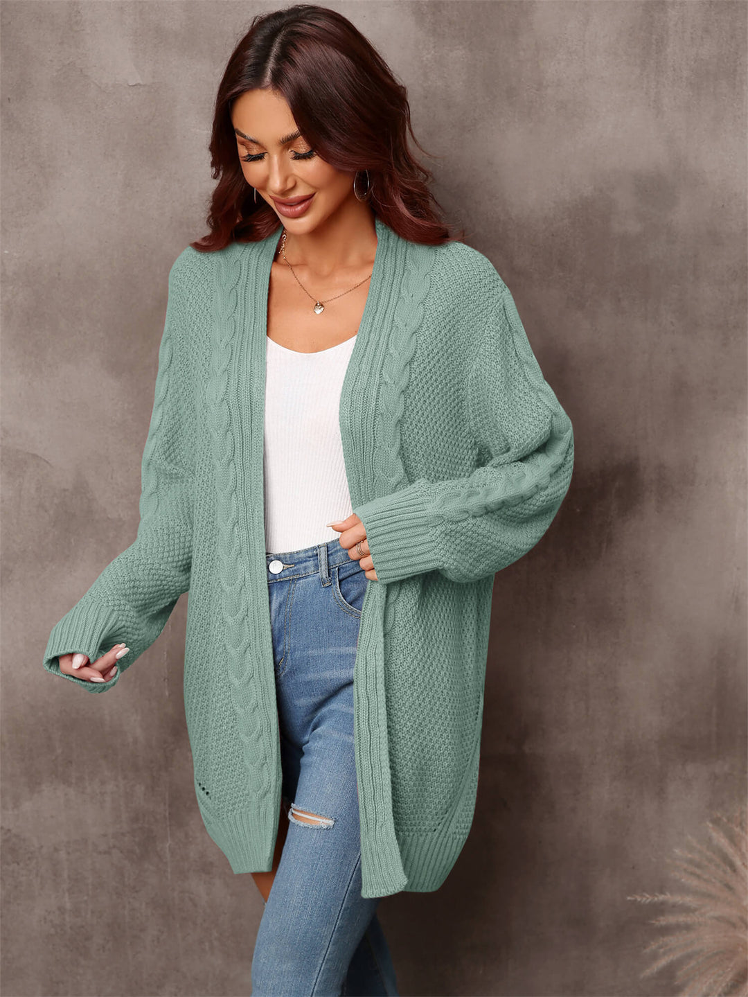 Green Willow Breeze Cable Knit Cardigan
