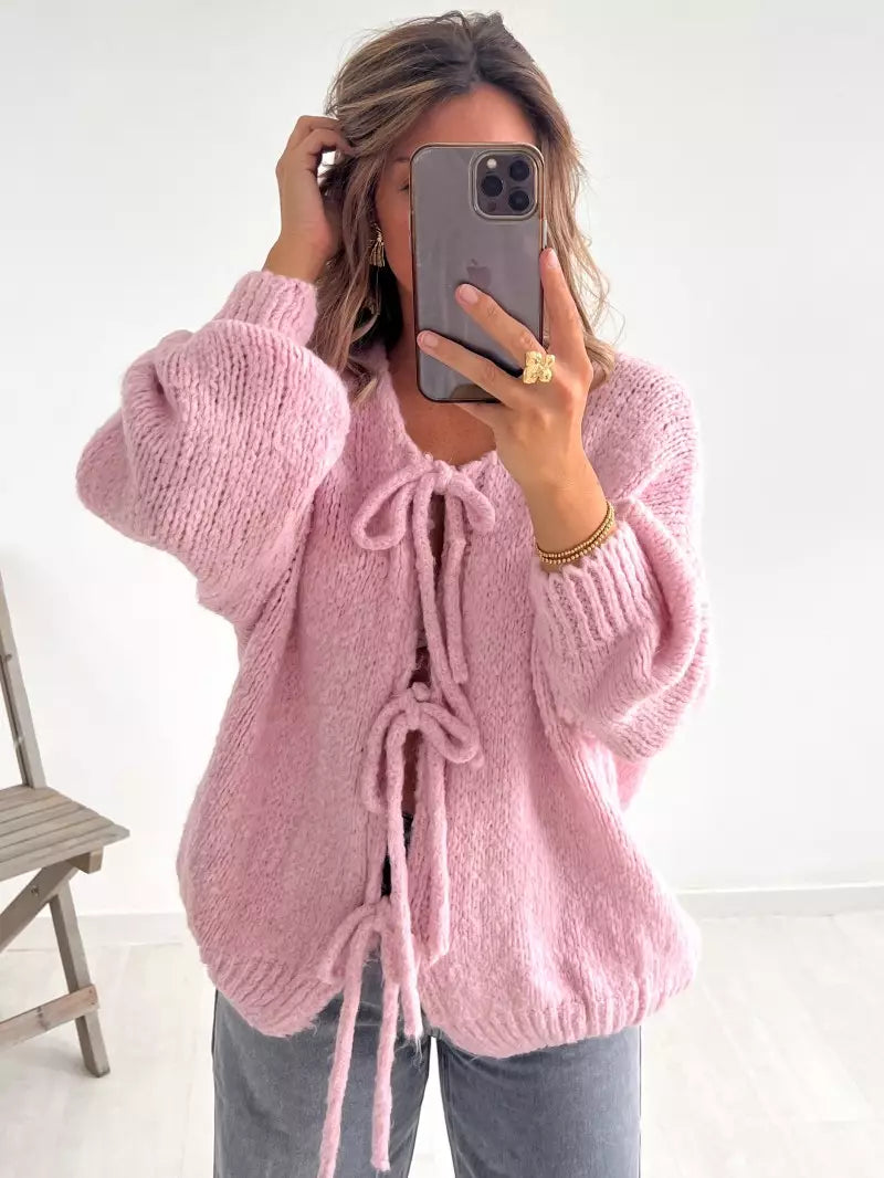 Noelle Soft Tie-Front Knit Cardigan