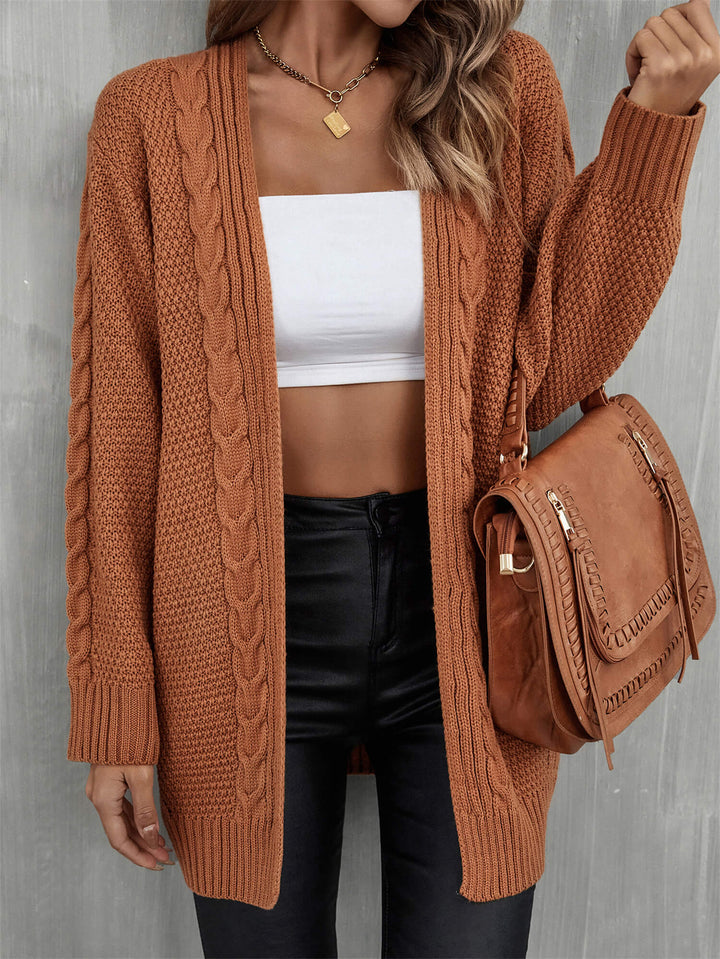 Brown Willow Breeze Cable Knit Cardigan