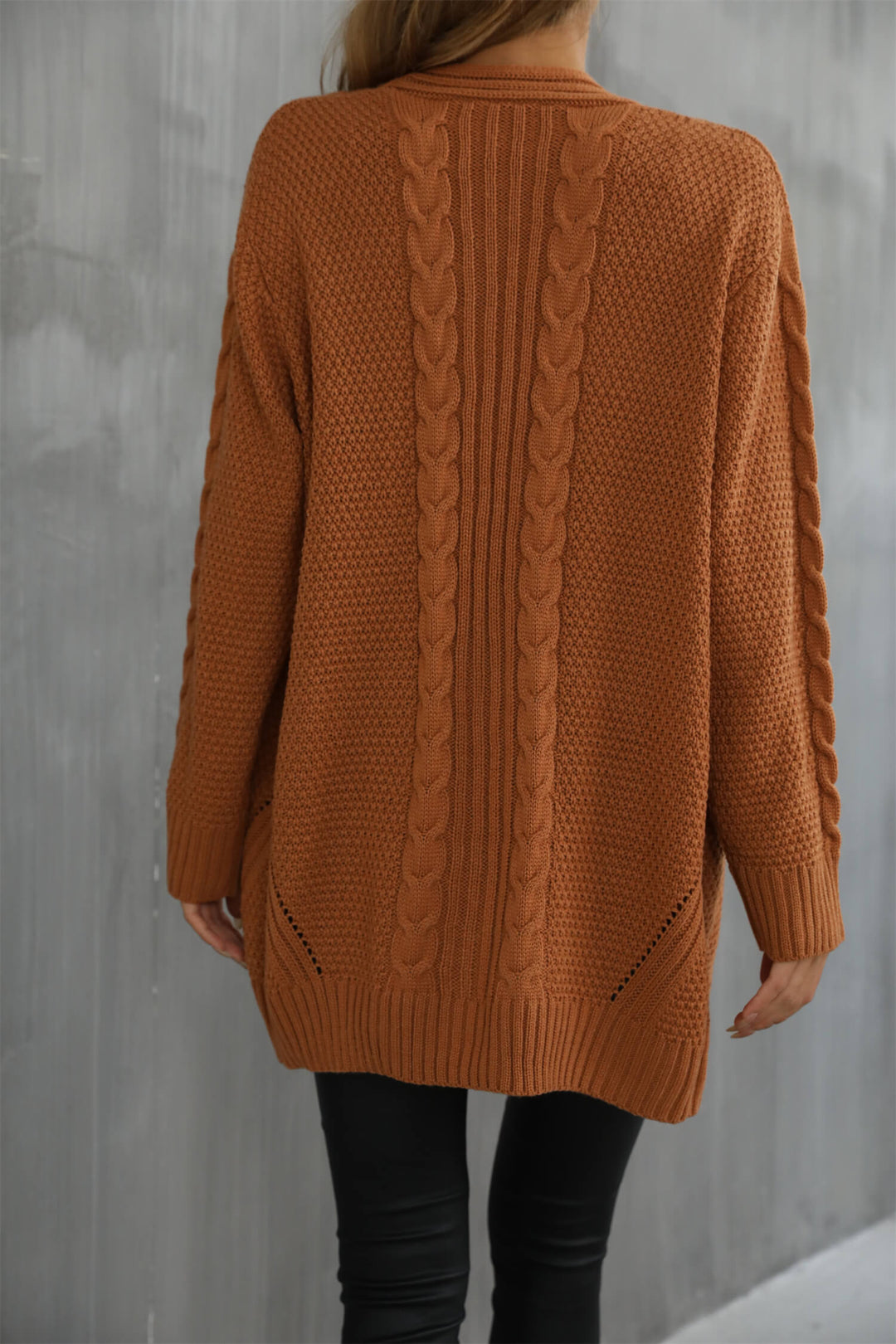 Brown Willow Breeze Cable Knit Cardigan