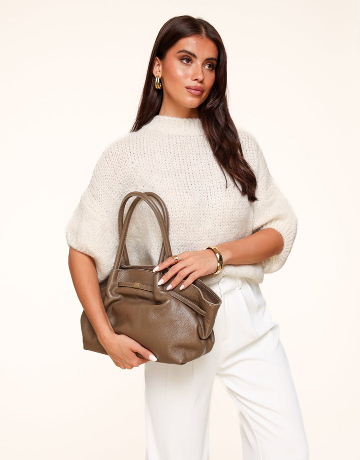 Taupe Large Leather Shopper Bag