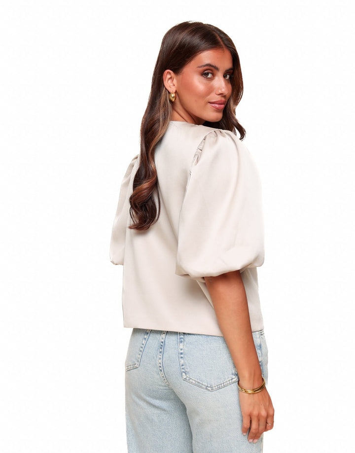 Taupe Satin Puff Sleeves - Top