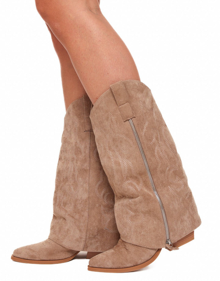 Taupe Suede Overlap - Boots