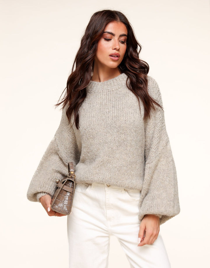 Taupe Wool Oversized Knitted - Sweater