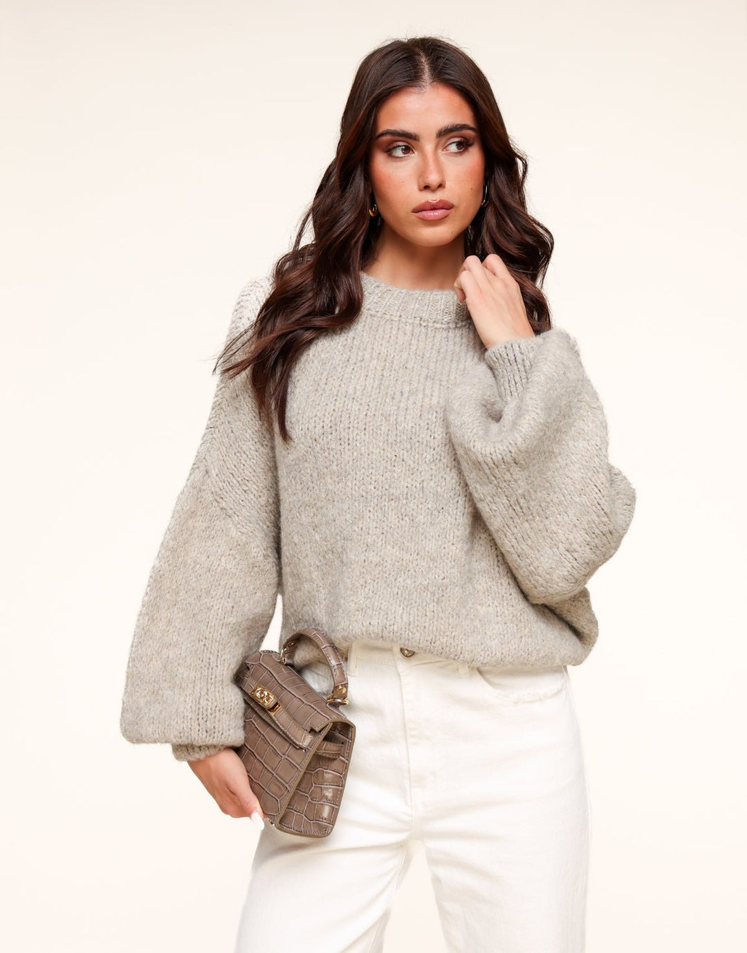 Taupe Wool Oversized Knitted - Sweater