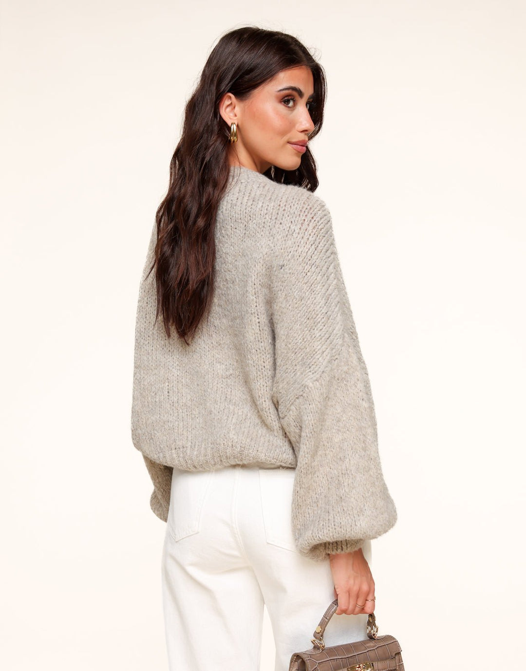 Taupe Wool Oversized Knitted - Sweater