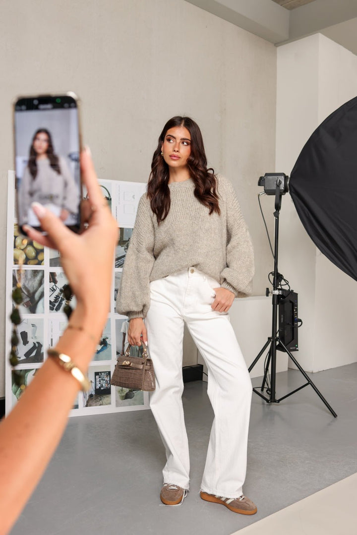 Taupe Wool Oversized Knitted - Sweater