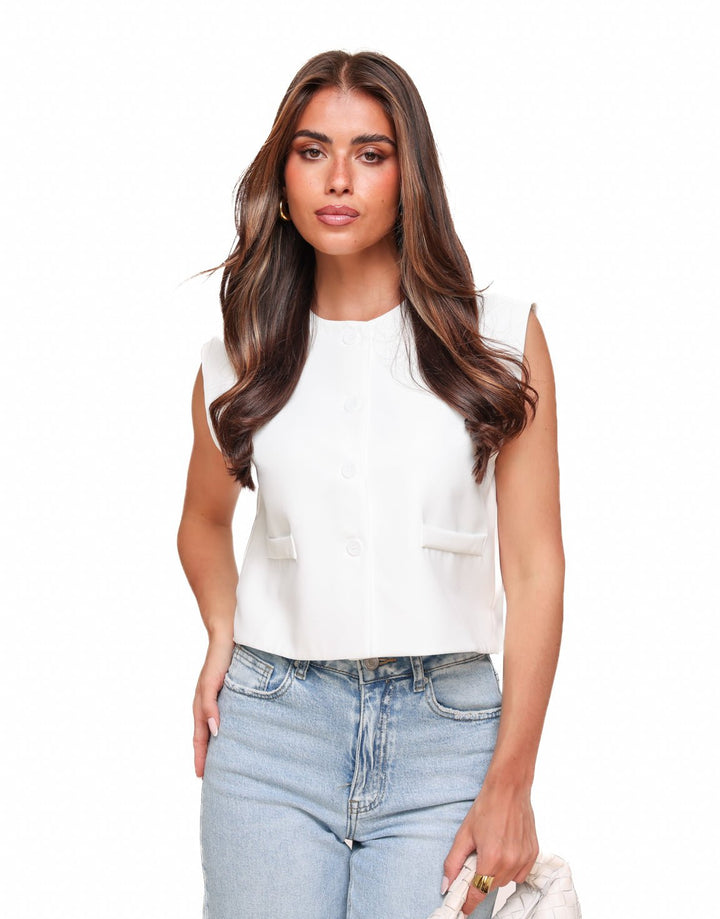 White Basic Cropped - Waistcoat